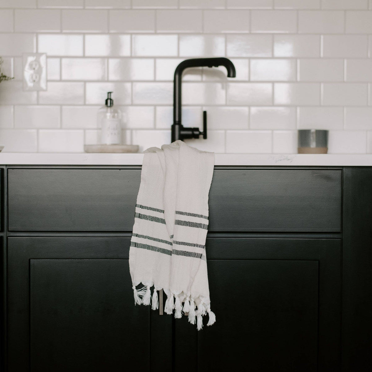 Turkish Cotton + Bamboo Hand Towel - Neutral Stripes
